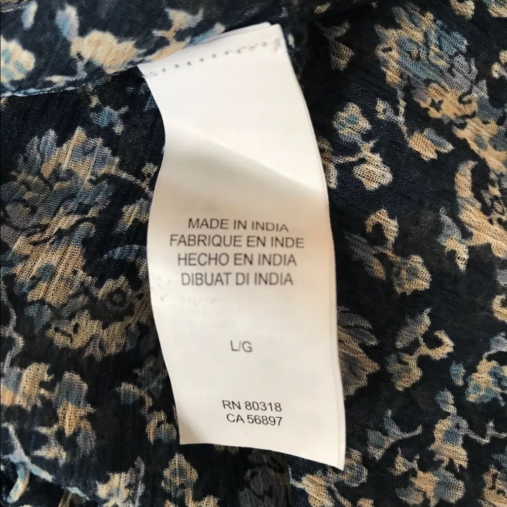 ๐ Lucky Brand Sheer Boho Paisley Blouse | Blue Floral Peasant Top Size L - Picture 8 of 8